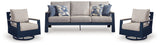East Navy Blue/Driftwood Beach Outdoor Sofa with 2 Swivel Glider Chairs