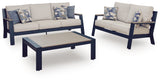 East Navy Blue/Driftwood Beach Outdoor Sofa and Loveseat with Coffee Table