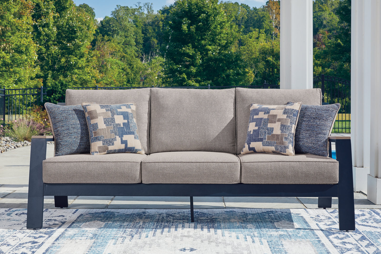 East Navy Blue/Driftwood Beach Outdoor Sofa with 2 Swivel Glider Chairs