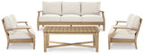 Carter Beige Hall Outdoor Sofa with 2 Lounge Chairs and Coffee Table