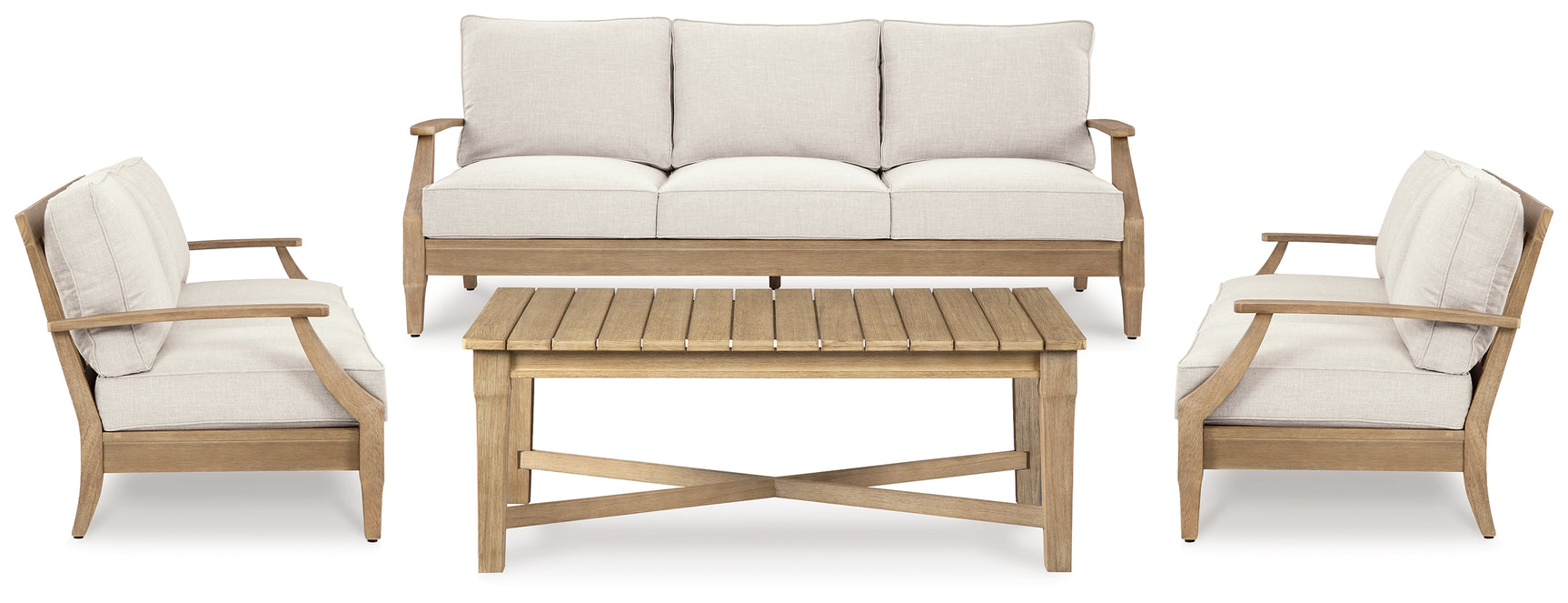 Carter Beige Hall Outdoor Sofa with 2 Lounge Chairs and Coffee Table