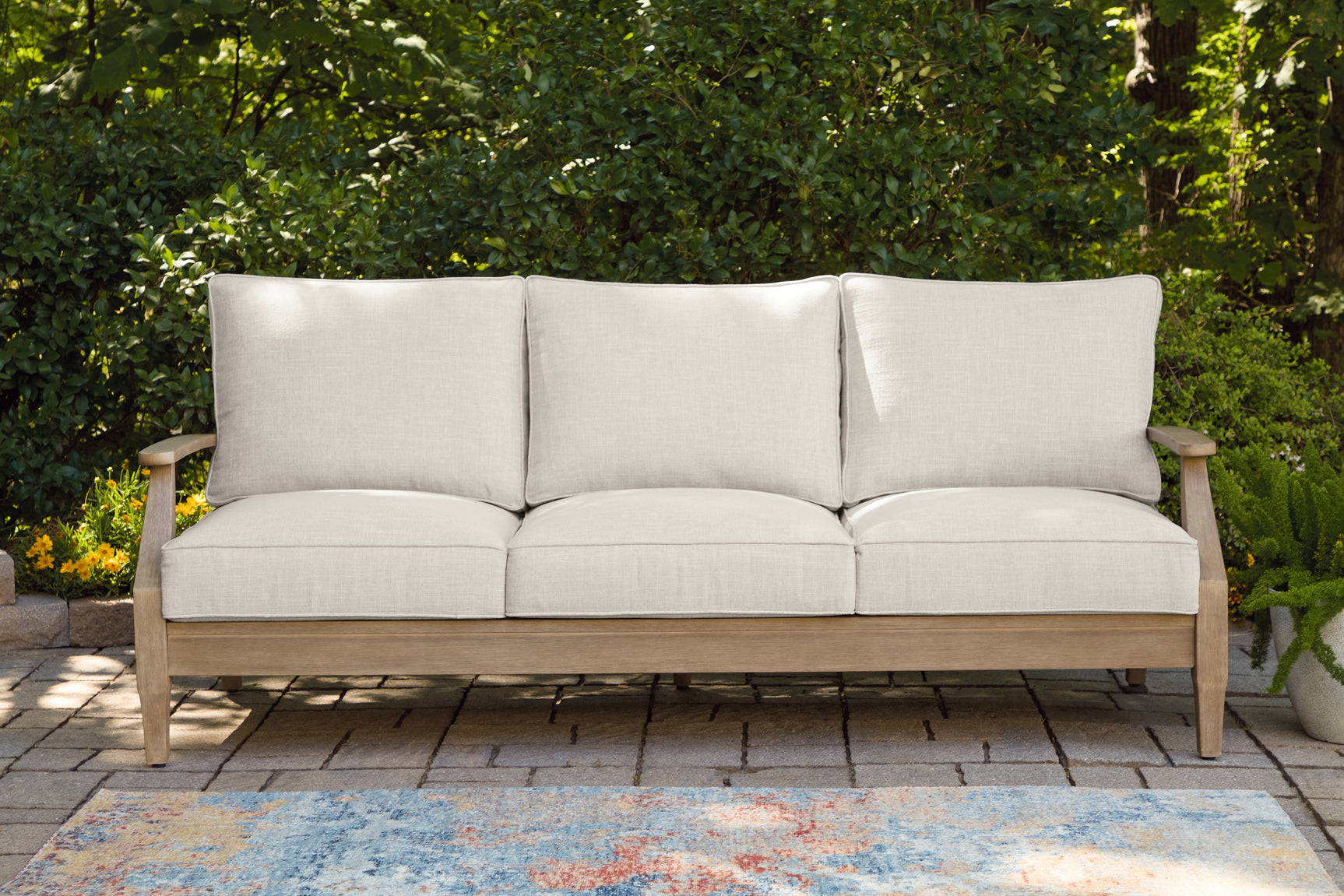 Carter Beige Hall Outdoor Sofa with 2 Lounge Chairs and Coffee Table