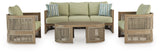 Serena Beige/Green Shores Outdoor Sofa and 2 Chairs with Coffee Table