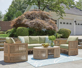 Serena Beige/Green Shores Outdoor Sofa and 2 Chairs with Coffee Table