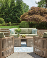 Serena Beige/Green Shores Outdoor Sofa and 2 Chairs with Coffee Table