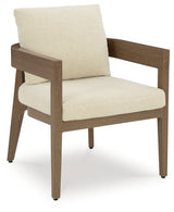 Serene Bay Dark Brown/White Outdoor Dining Arm Chair with Cushion (Set of 2)