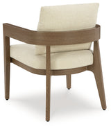 Serene Bay Dark Brown/White Outdoor Dining Arm Chair with Cushion (Set of 2)