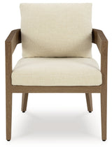 Serene Bay Dark Brown/White Outdoor Dining Arm Chair with Cushion (Set of 2)