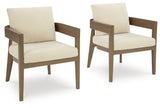 Serene Bay Dark Brown/White Outdoor Dining Arm Chair with Cushion (Set of 2)