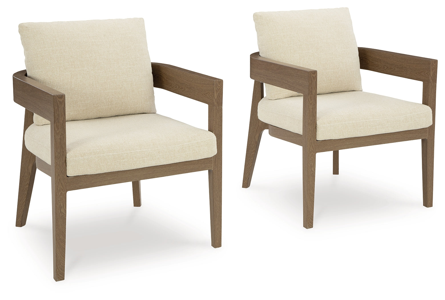 Serene Bay Dark Brown/White Outdoor Dining Arm Chair with Cushion (Set of 2)