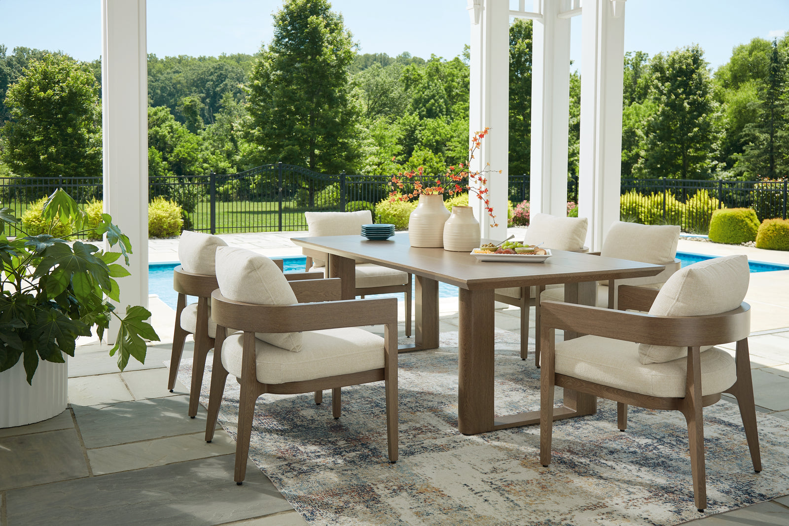 Serene Dark Brown Bay Outdoor Dining Table and 6 Chairs