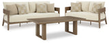 Serene Dark Brown/White Bay Outdoor Sofa and Loveseat with Coffee Table