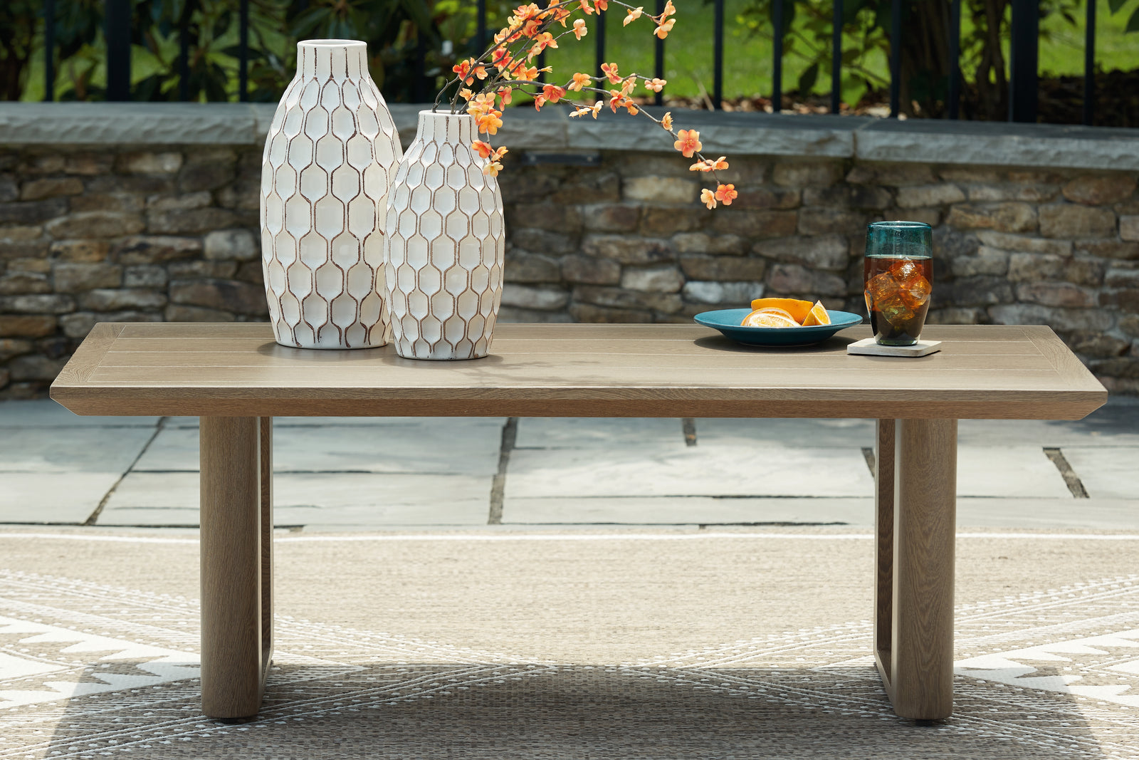 Serene Dark Brown/White Bay Outdoor Sofa and Loveseat with Coffee Table