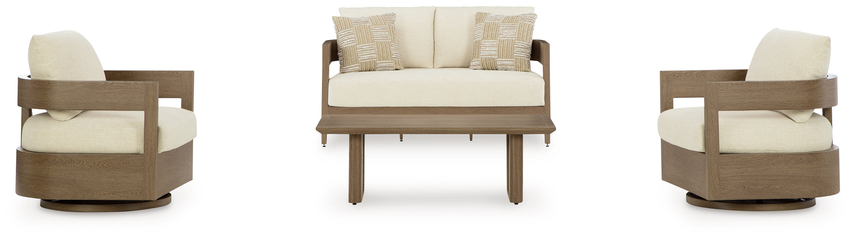 Serene Dark Brown/White Bay Outdoor Loveseat and 2 Chairs with Coffee Table