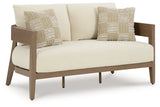 Serene Dark Brown/White Bay Outdoor Sofa and Loveseat with Coffee Table