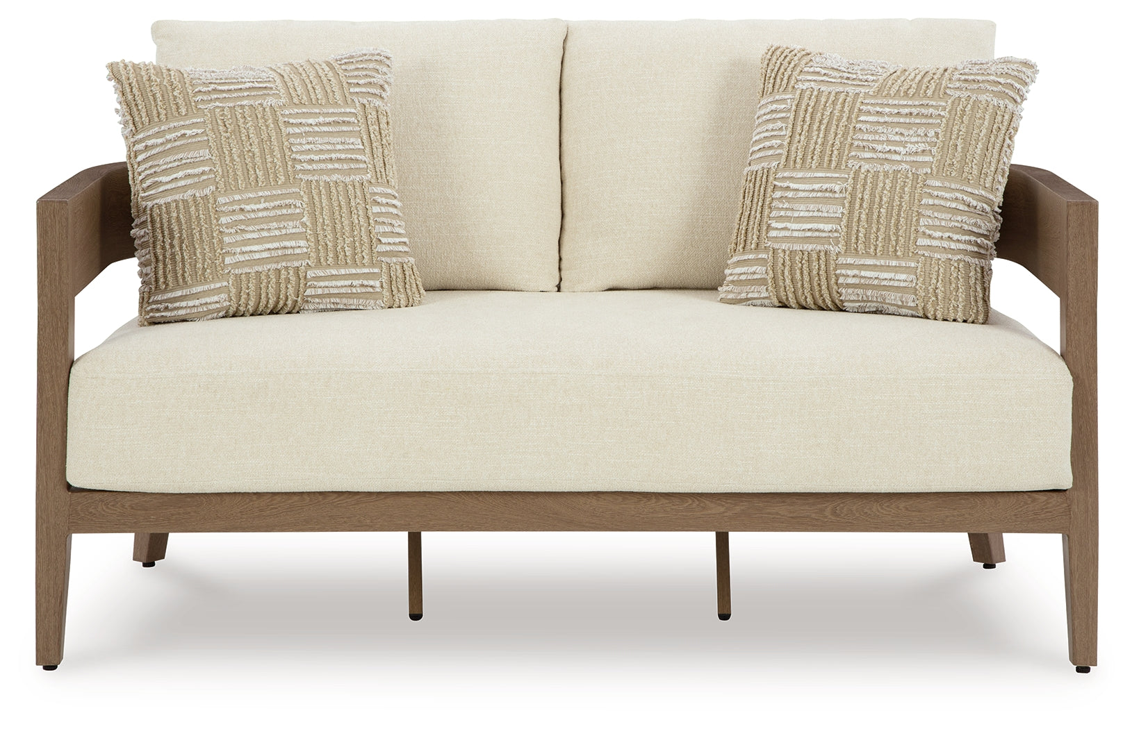 Serene Dark Brown/White Bay Outdoor Sofa and Loveseat with Coffee Table