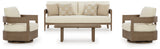 Serene Dark Brown/White Bay Outdoor Sofa and 2 Chairs with Coffee Table