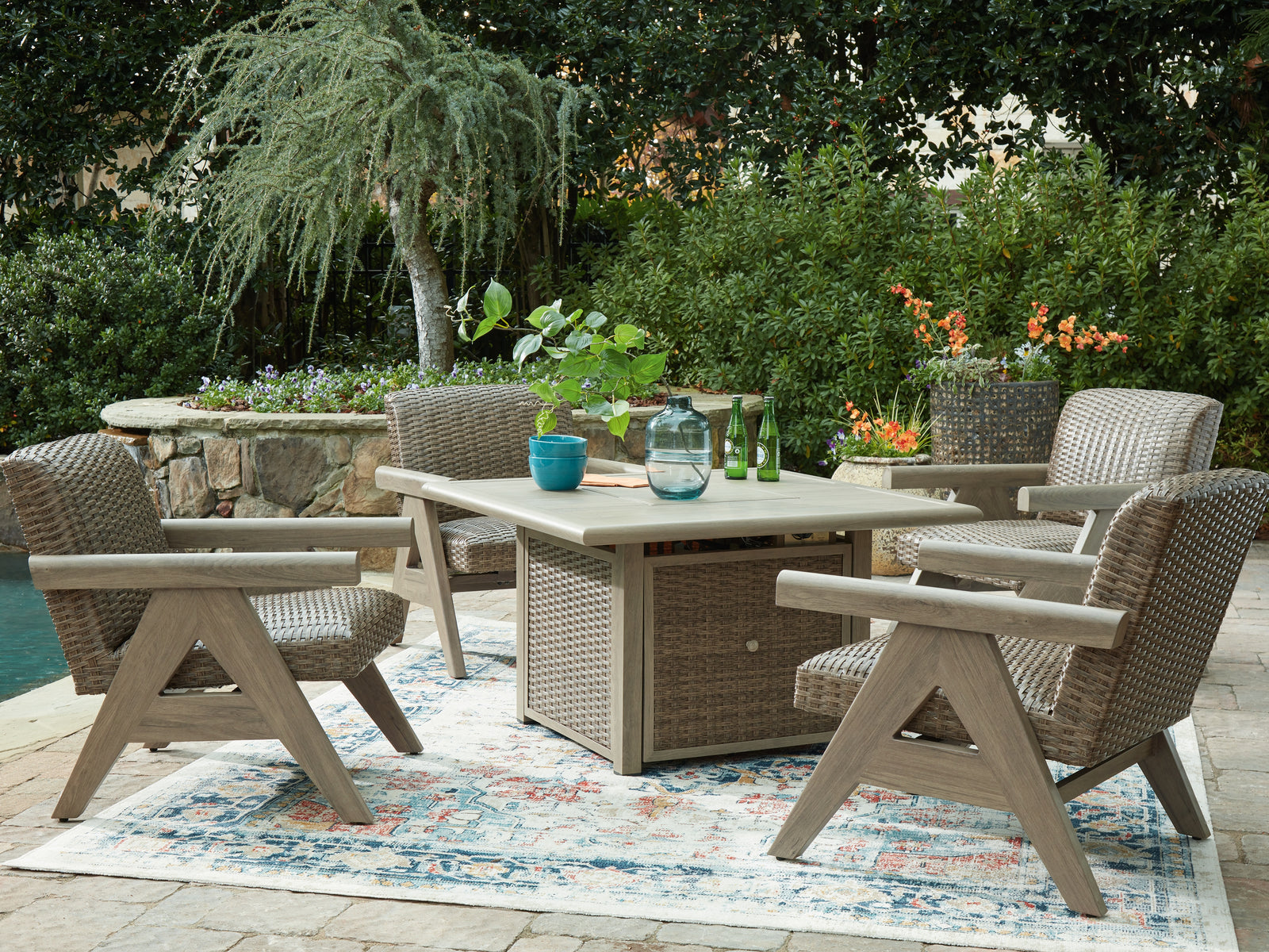 Cliff Beige Trails Outdoor Fire Pit Table and 4 Chairs