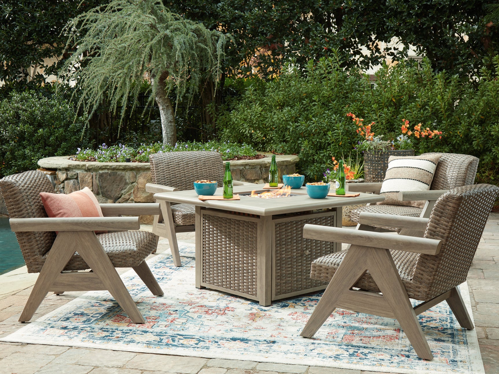 Cliff Beige Trails Outdoor Fire Pit Table and 4 Chairs