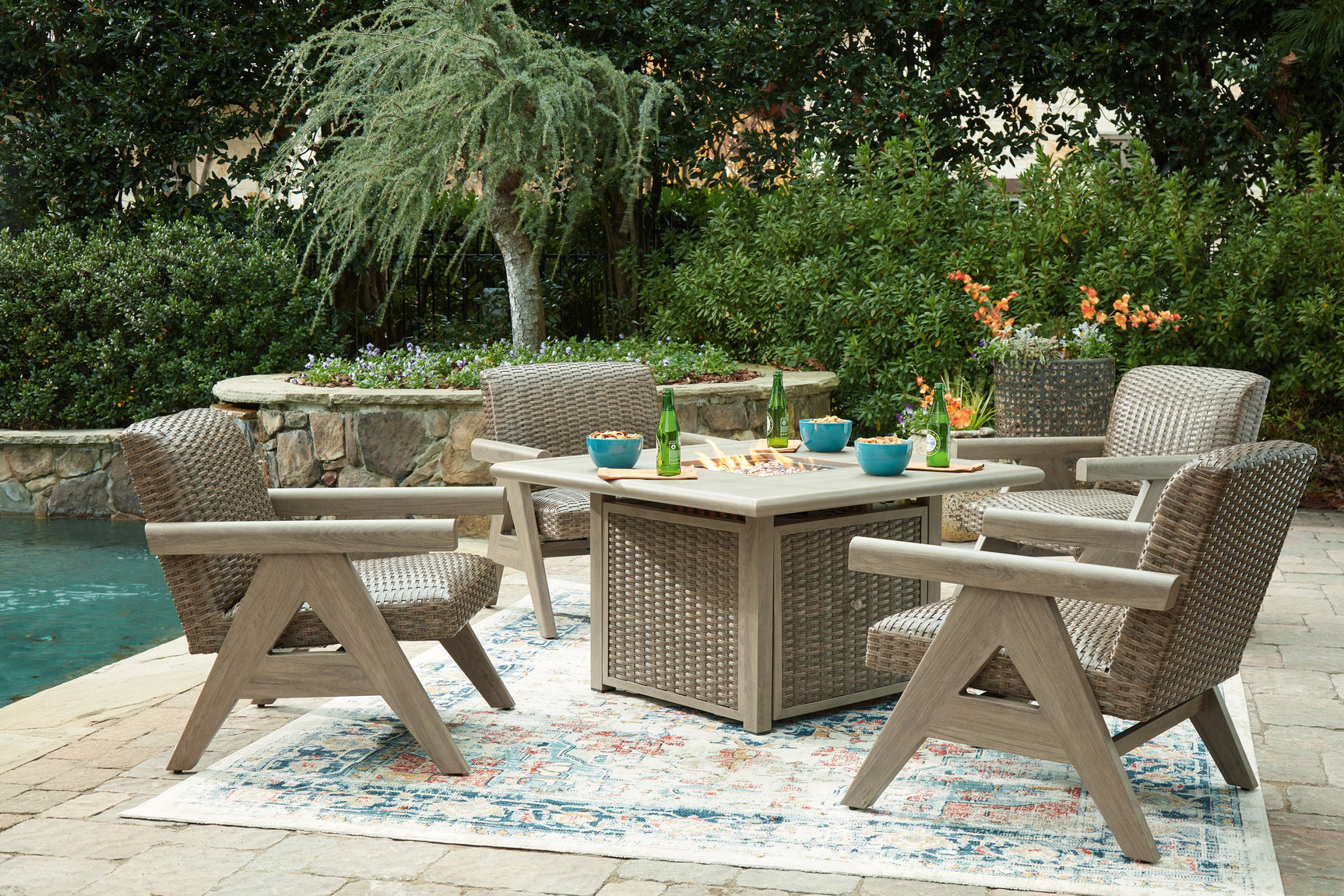 Cliff Beige Trails Outdoor Fire Pit Table and 4 Chairs