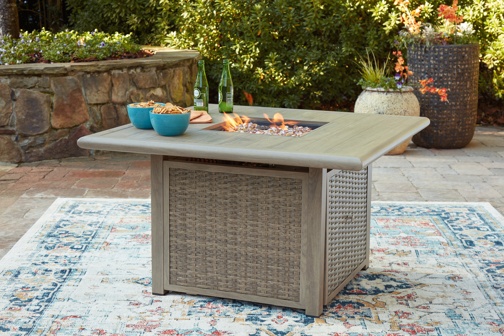 Cliff Beige Trails Outdoor Fire Pit Table and 4 Chairs