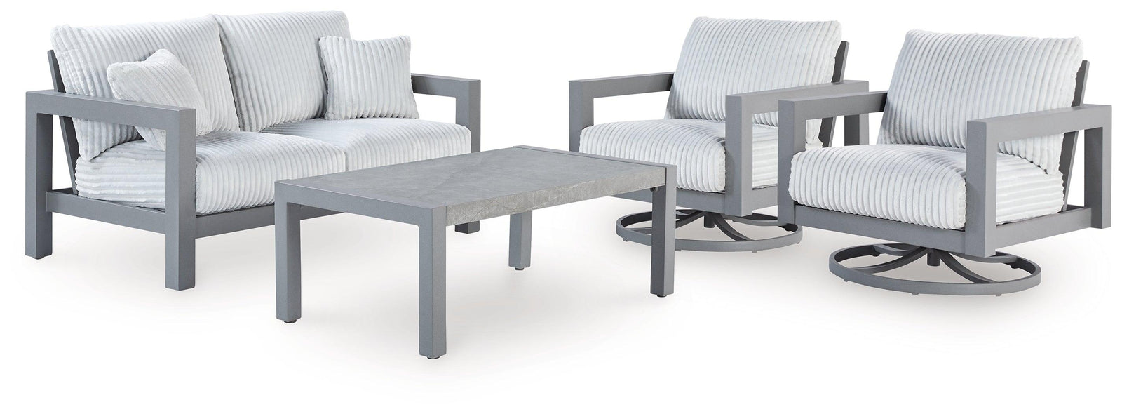 Hurley Gray Park Outdoor Loveseat and 2 Lounge Chairs with Coffee Table