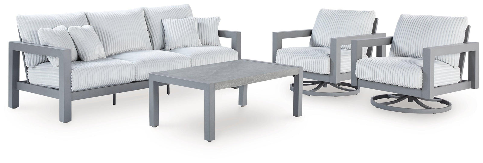 Hurley Gray Park Outdoor Sofa and 2 Chairs with Coffee Table