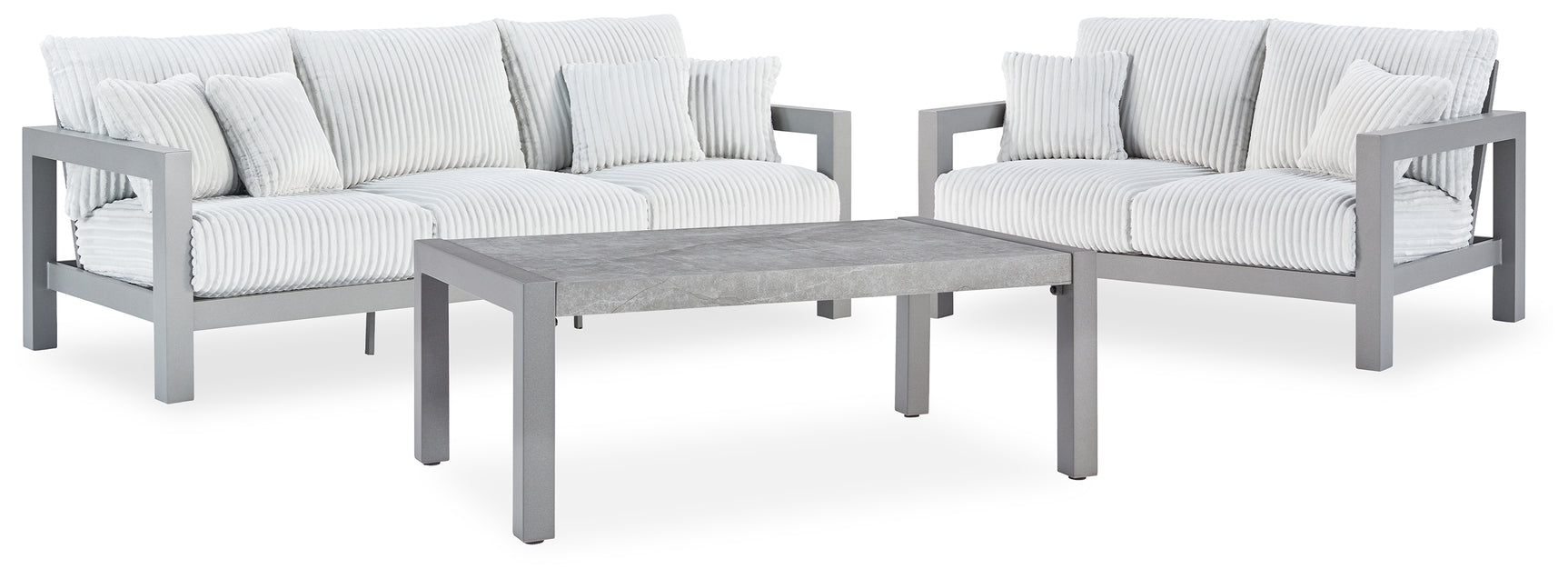 Hurley Gray Park Outdoor Sofa and Loveseat with Coffee Table