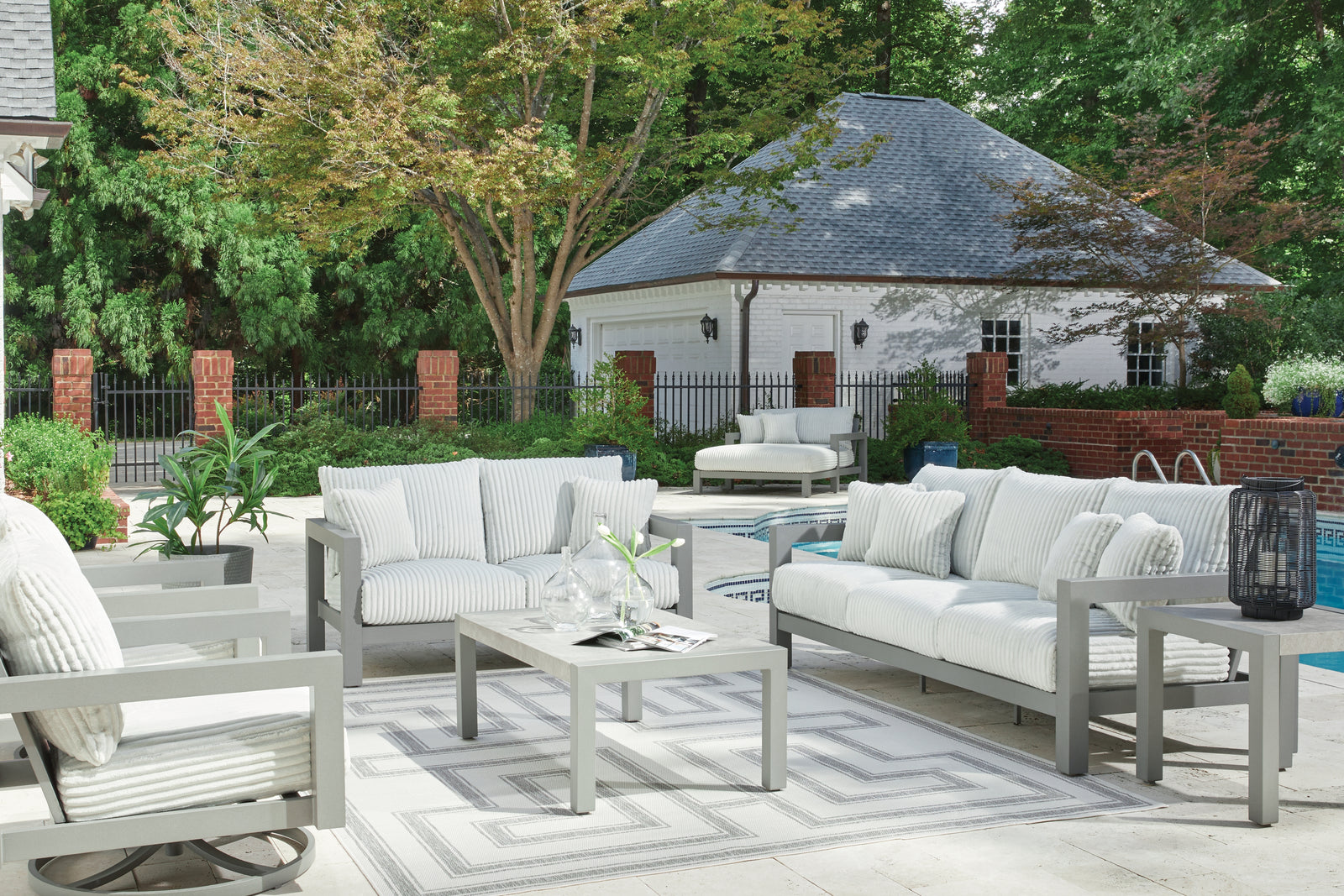 Hurley Gray Park Outdoor Sofa and Loveseat with Coffee Table and 2 End Tables
