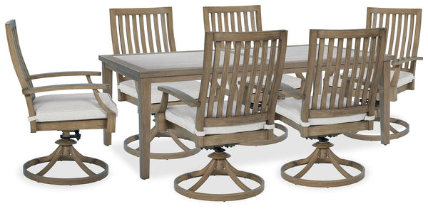 Rainier Brown/Beige Ranch Outdoor Dining Table and 6 Chairs