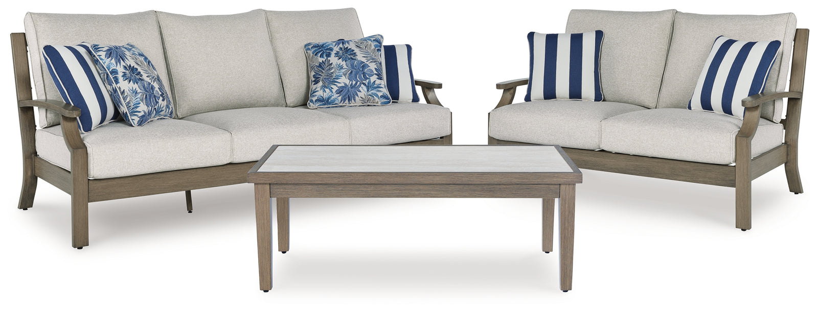 Rainier Brown/Beige Ranch Outdoor Sofa and Loveseat with Coffee Table