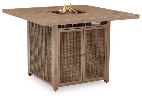 Walton Bridge Driftwood Outdoor Bar Table With Fire Pit - Ella Furniture