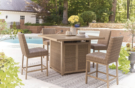 Walton Bridge Driftwood Outdoor Bar Table With Fire Pit - Ella Furniture