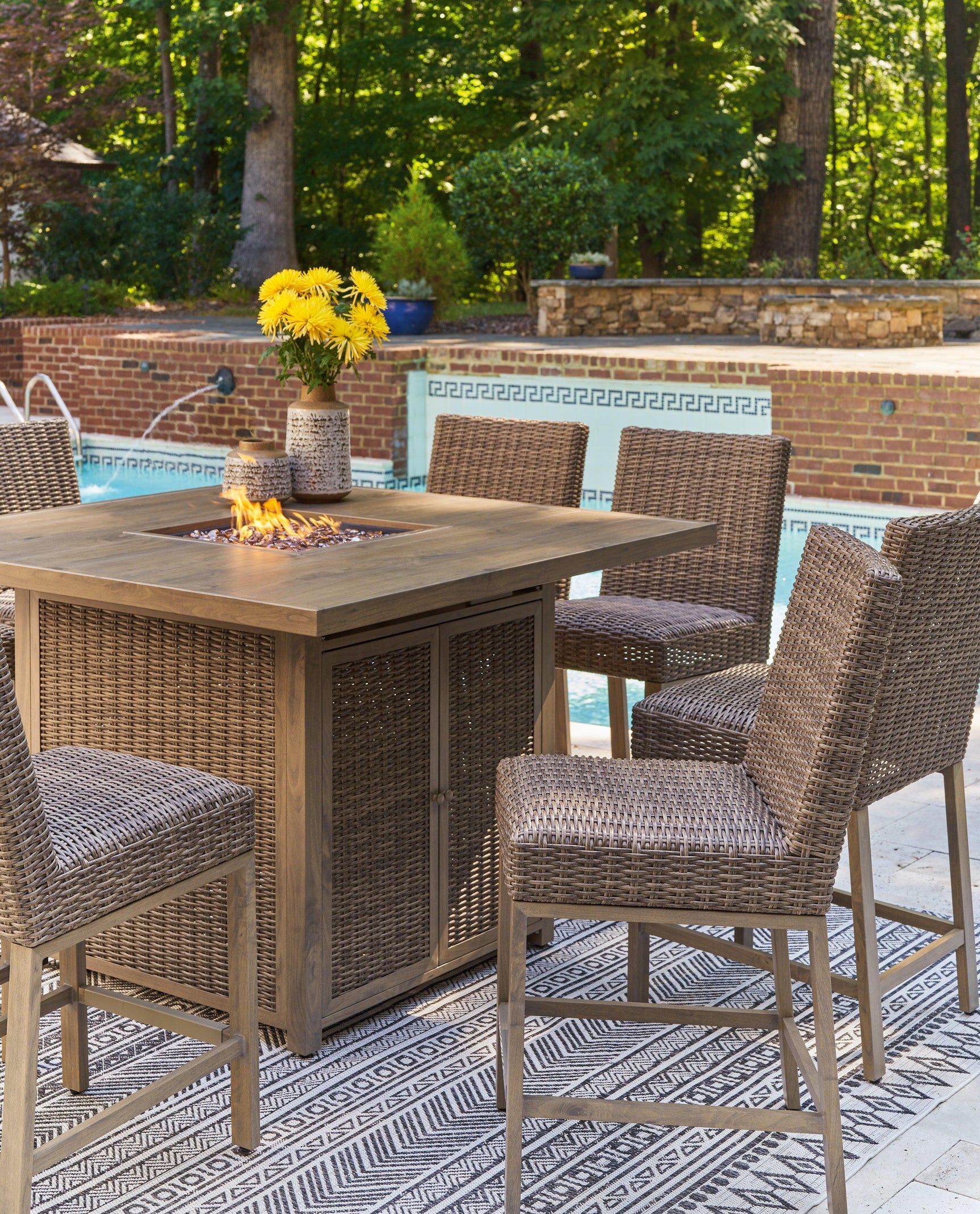 Walton Bridge Driftwood Outdoor Bar Table With Fire Pit - Ella Furniture