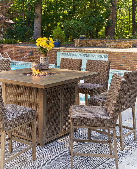 Walton Bridge Driftwood Outdoor Bar Table With Fire Pit - Ella Furniture