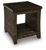 Monterey Point Dark Brown Outdoor End Table angled view