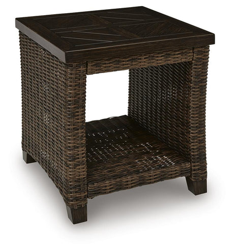 Monterey Point Dark Brown Outdoor End Table angled view