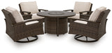 Monterey Dark Brown Point Outdoor Fire Pit Table and 4 Chairs