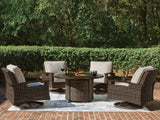 Monterey Dark Brown Point Outdoor Fire Pit Table and 4 Chairs