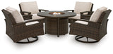 Monterey Dark Brown Point Outdoor Fire Pit Table and 4 Chairs