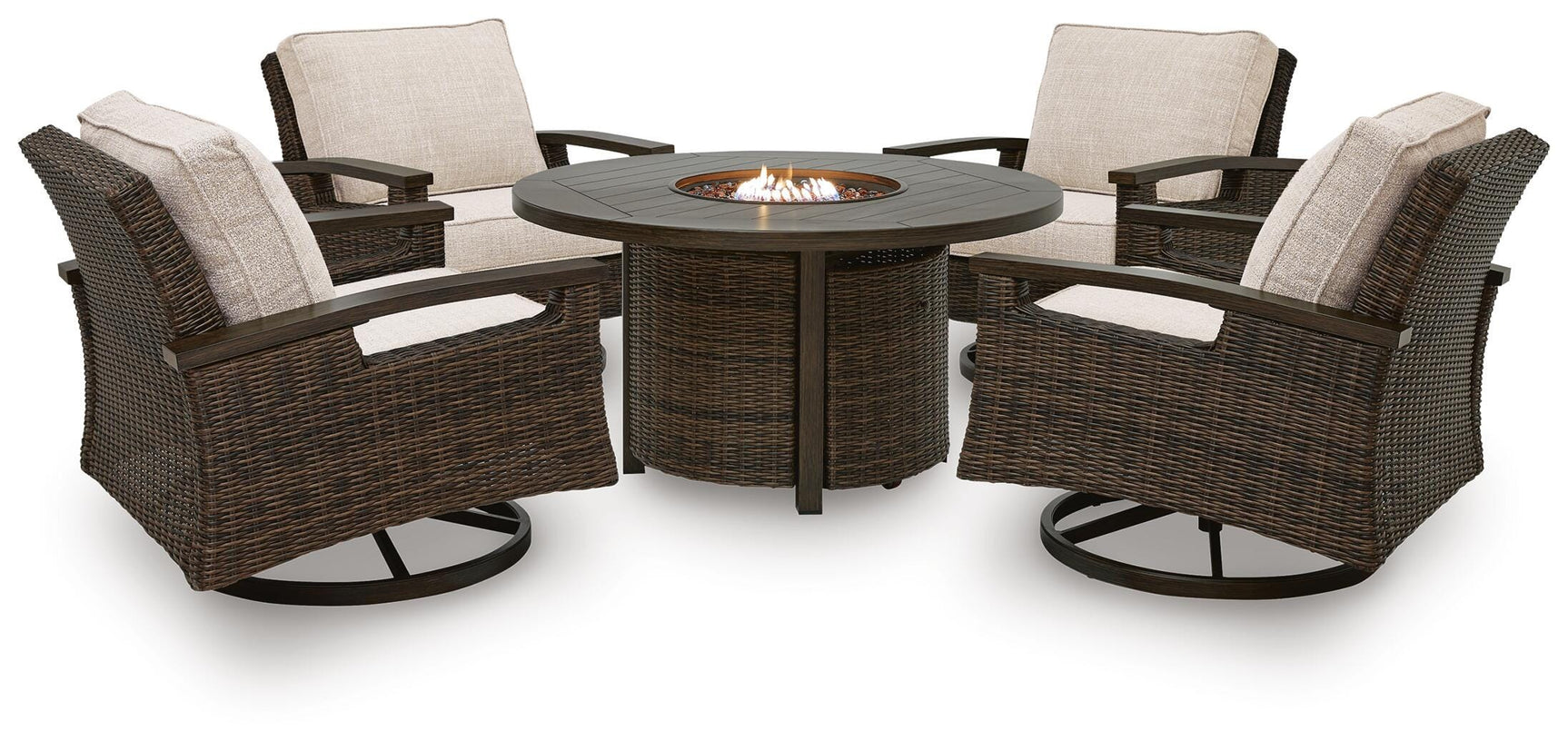 Monterey Dark Brown Point Outdoor Fire Pit Table and 4 Chairs