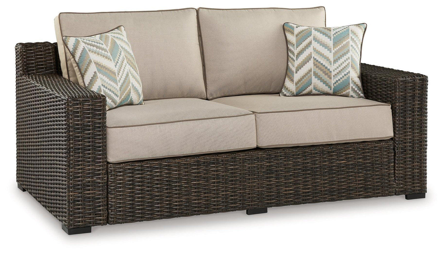 Coastline Bay Brown Outdoor Loveseat with Cushions