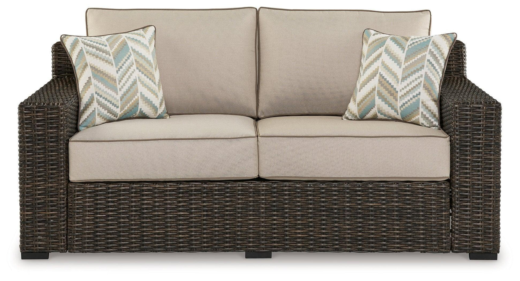 Coastline Bay Brown Outdoor Loveseat with Cushions