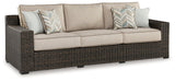 Coastline Bay Brown 3-Seater Outdoor Sofa with Cushions