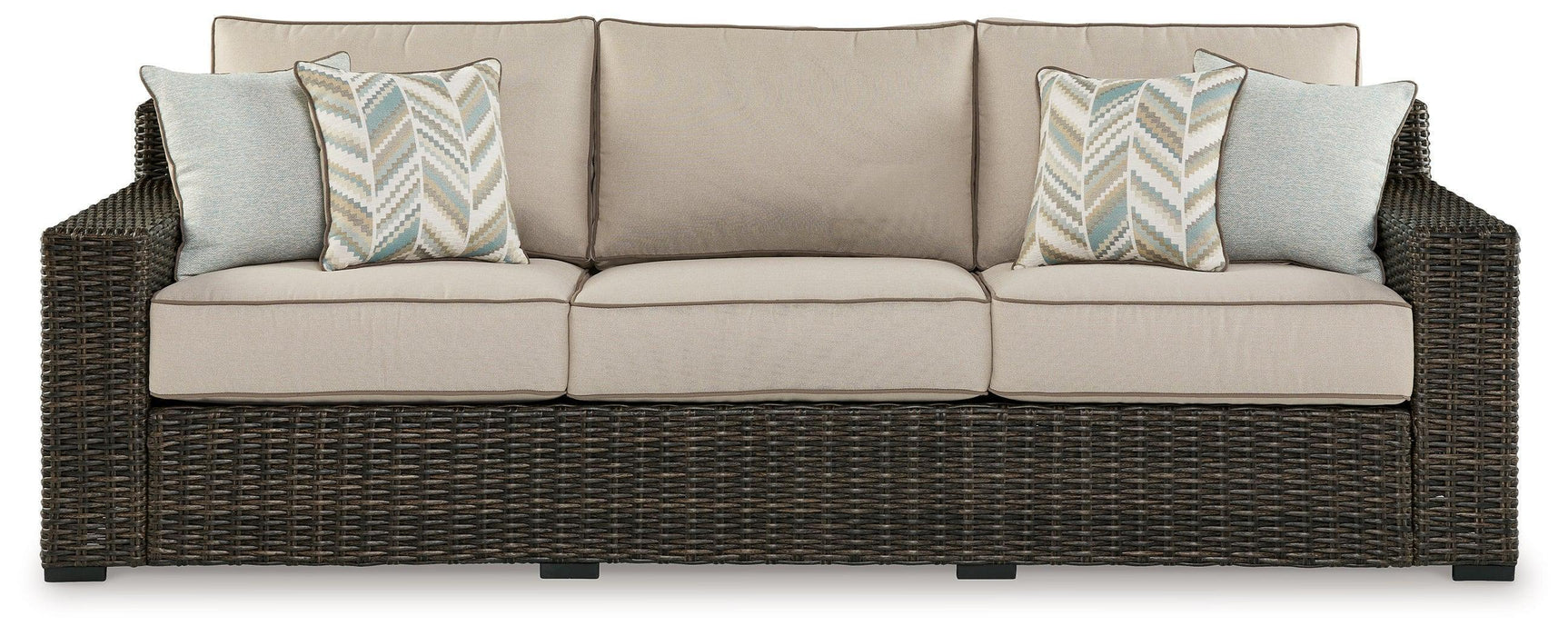 Coastline Bay Brown 3-Seater Outdoor Sofa with Cushions