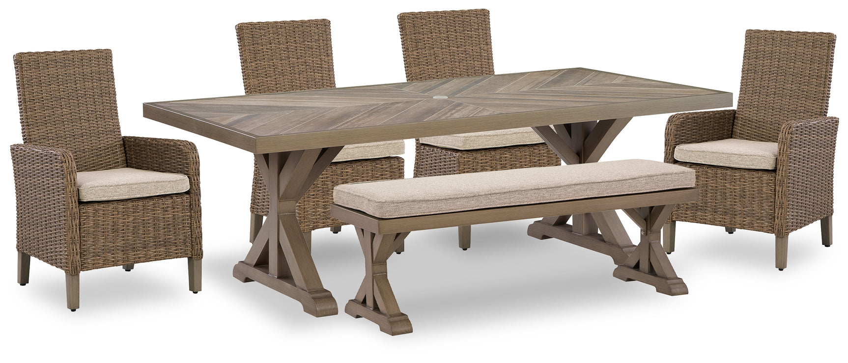Laguna Beige Heights Outdoor Dining Table and 4 Chairs and Bench