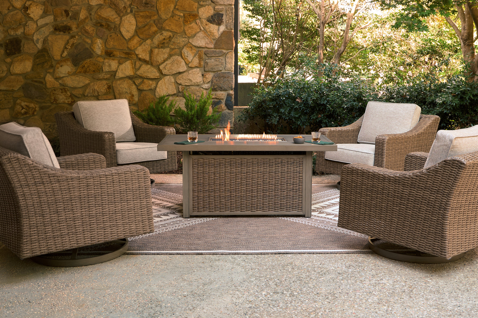 Laguna Beige Heights Outdoor Fire Pit Table and 4 Chairs
