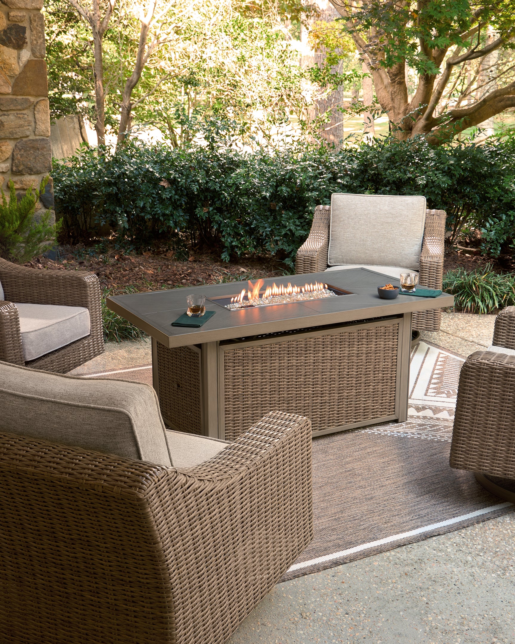 Laguna Beige Heights Outdoor Fire Pit Table and 4 Chairs