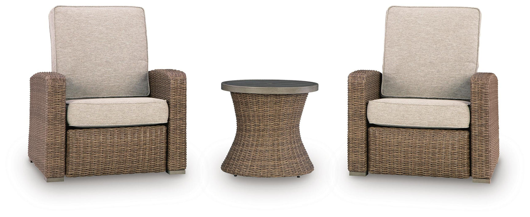 Laguna Beige Heights 2 Outdoor Recliners and End Table