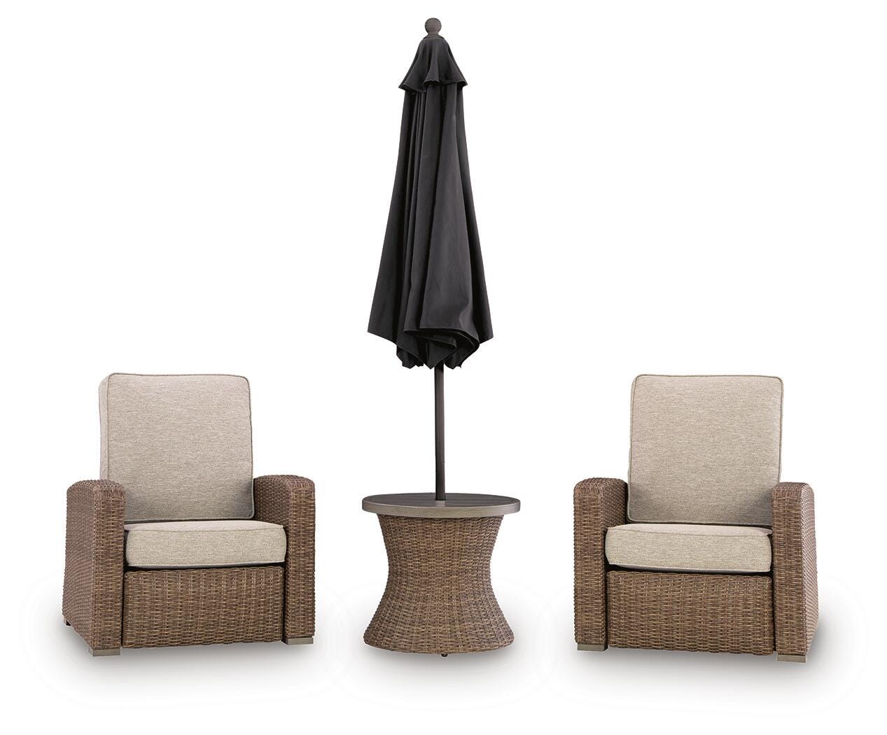 Laguna Beige Heights 2 Outdoor Recliners and End Table